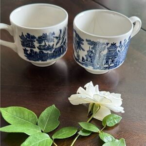 Set of 2 vintage/antique Churchill England tea cups - Chinese themed scene